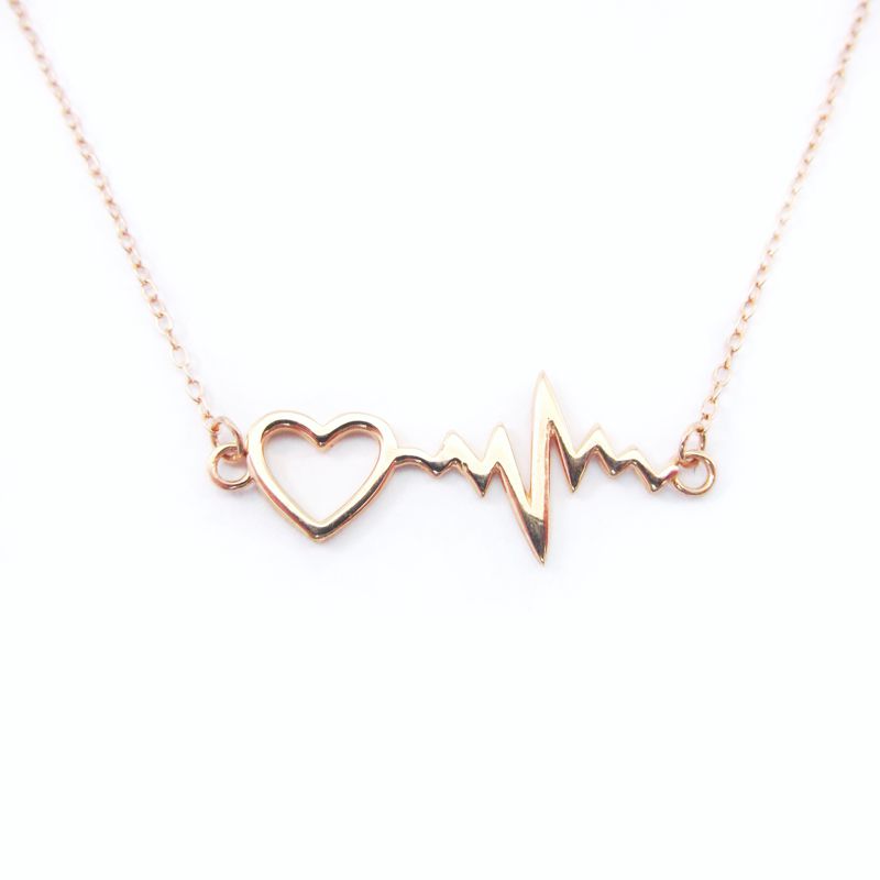 Sterling Silver Rose gold plated Heartbeat Necklace - Click Image to Close